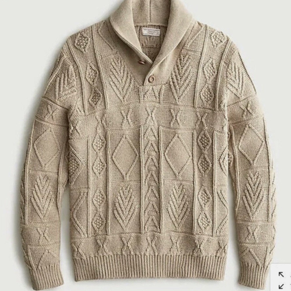 Wallace Barnes Shawl Collar Knit Sweater Beige Organic Cotton Shawl Neck Mens S - Picture 2 of 14
